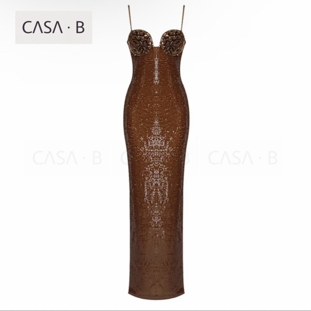 NEW to CASA B💫| Flower Bustier Sequin Maxi Gown in Chocolate Brown - Picture 7 of 10